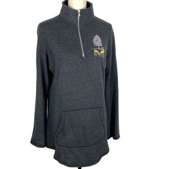 Artisians 1/2 Zip Embroidered Pullover Fleece Tunic Dark Gray Sweater Sz Medium - Picture 11 of 11